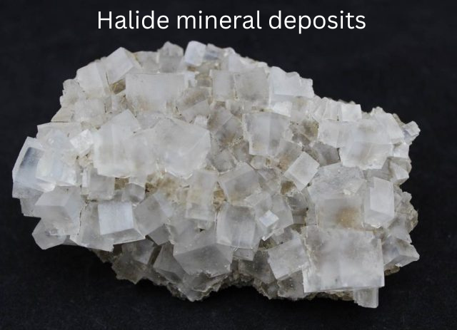 How do halide mineral deposits form, and where are the largest global sources located?