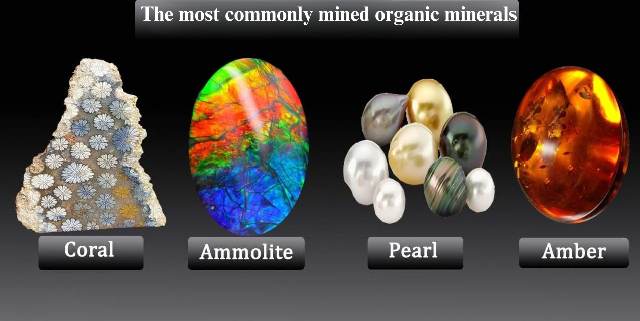 Which are the most commonly mined organic minerals, and what are their key industrial applications?