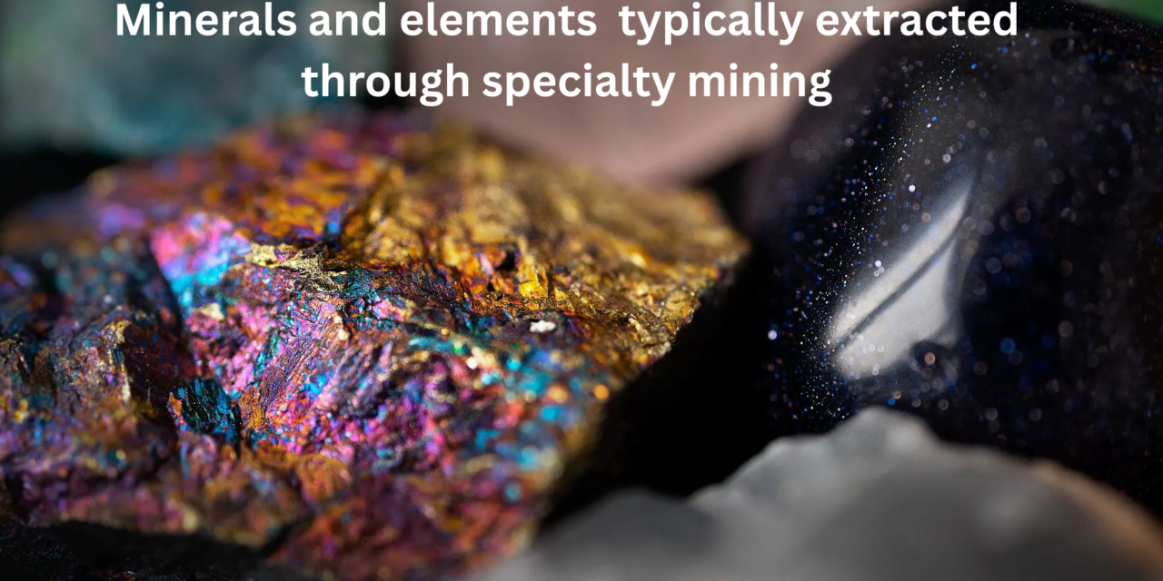 Which minerals and elements are typically extracted through specialty mining, and what industries rely on them?